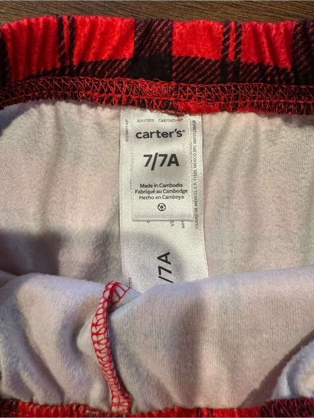 Carter's kids 7/7A Lounge Pants and Size 7 Santa Claus Red Plaid Christmas